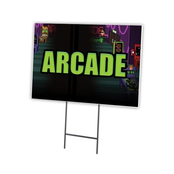 Arcade Yard Sign & Stake outdoor plastic coroplast window, C-1824 Arcade